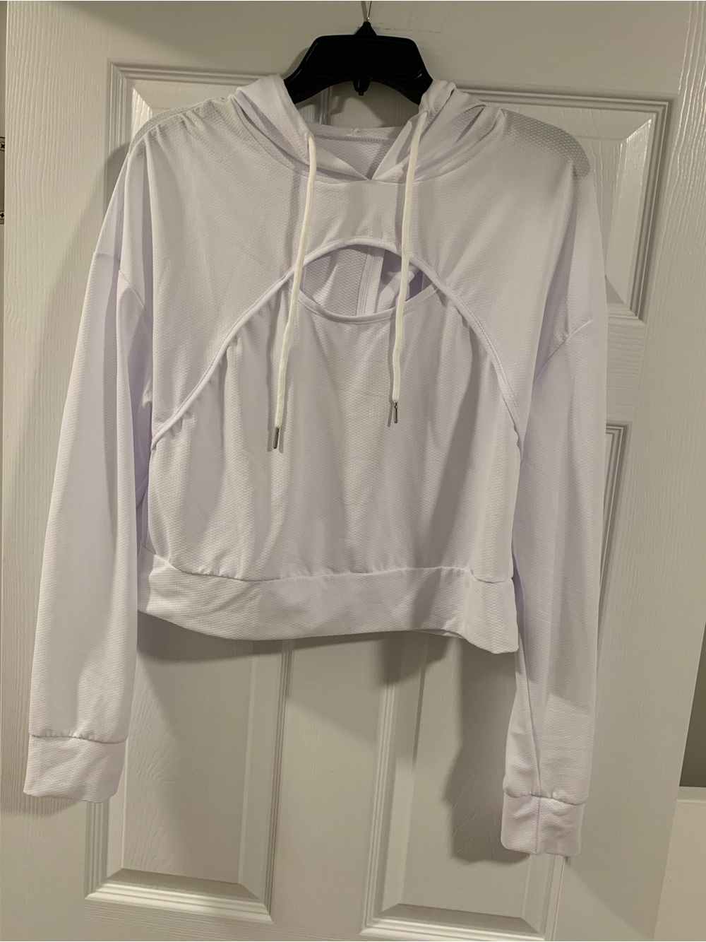 SHEIN Light white Cropped Hooded Sweatshirt with Front Cutout